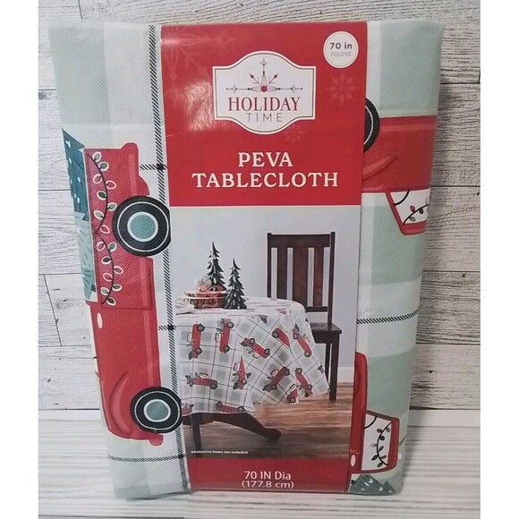 NEW Holiday Time Peva Christmas Tablecloth 70 Inch Round (Reusable) - Picture 1 of 3